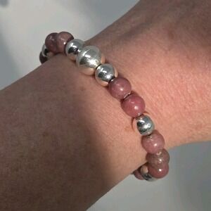 Milor Italy Sterling Silver 925 Red Agate‎ Bead Magnetic Closure Bracelet 7.5"